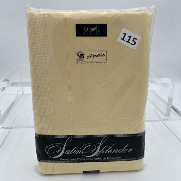 NOS Bardwil Linens Satin Splendor Soil Release Tablecloth 60x140” Oblong Butter - Picture 2 of 10